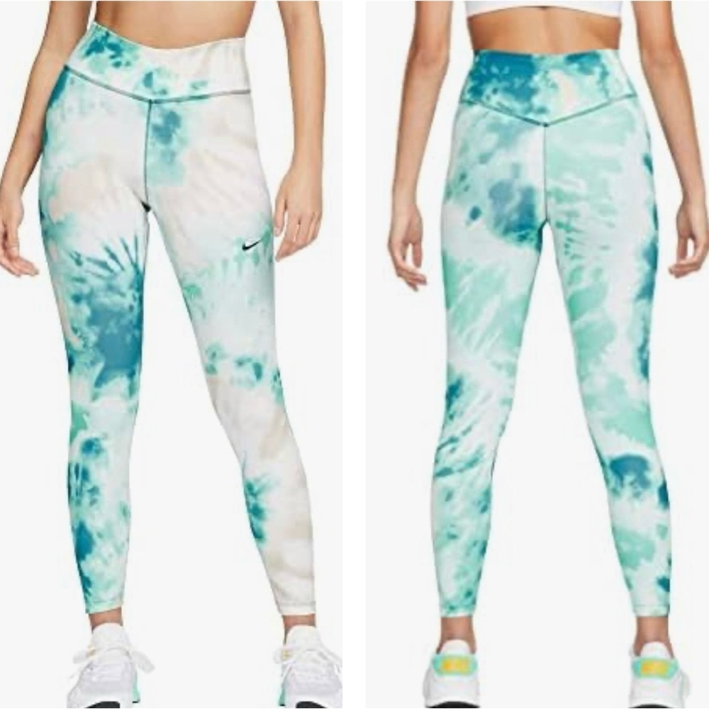 Nike Dri-FIT One 7/8 Mid-Rise: Tie-Dye Leggings: M : Dew Green